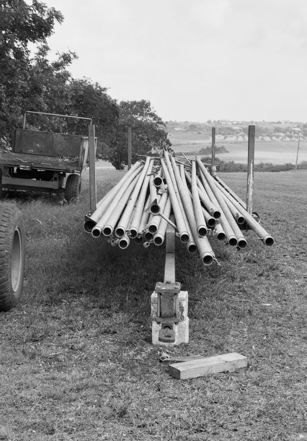 Irrigation Pipe Storage, Brighton Farm, St. George, Barbados, 2023 Selenium Toned Silver Gelatin Print, 20x16" Archival Pigment Print on Moab Entrada Rag, 21x17" Edition of Three