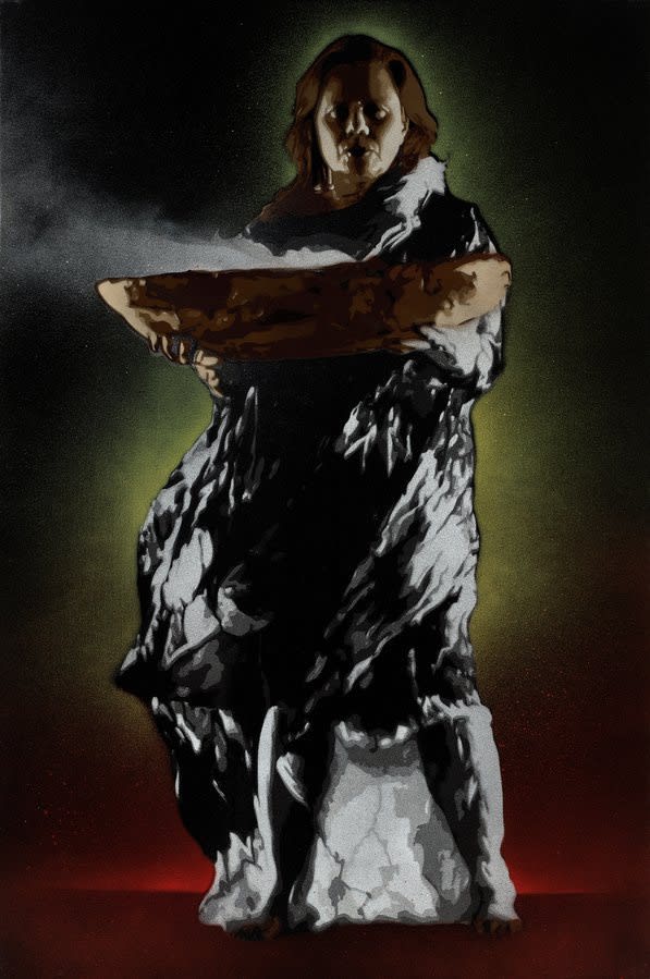 Luke Cornish, Barrambiyarra (Awaken): Yvonne Weldon, aerosol paint and synthetic polymer paint on canvas, 76.3cm x 50.5cm