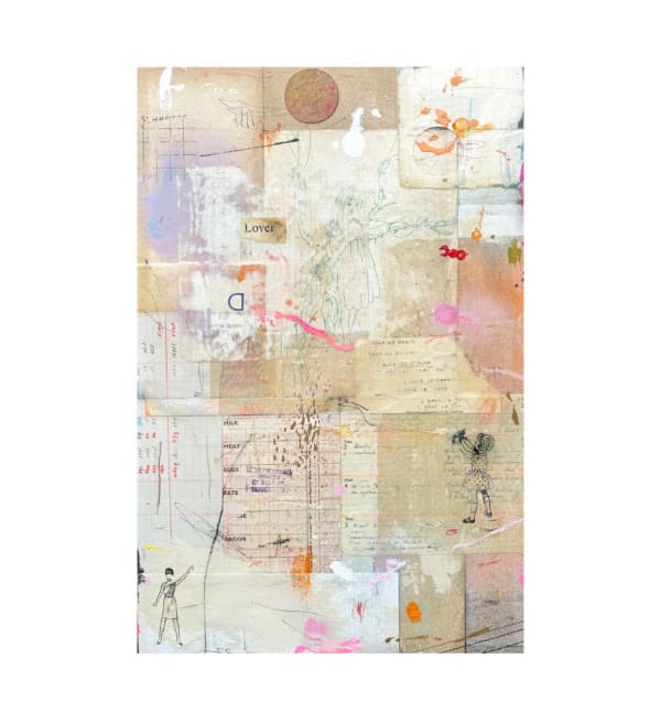 Emma Davis, To Be Loved, 2025, Book pages, paint, image transfer, type text on cradled board