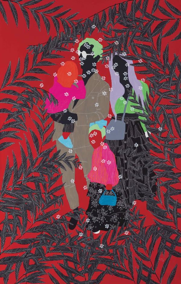 Moustapha Baidi Oumarou, Alimentés par l'amour, acrylique pigments et stylos sur toile, 200x130cm, 2023