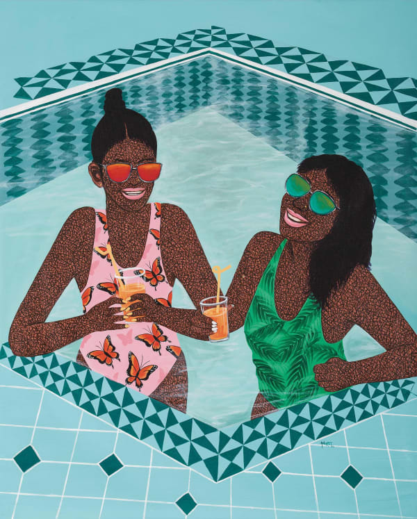 Hamid Nii Nortey, Cousins by blood, friends by choice, Acrylique sur toile, 122 x 100 cm, 2023