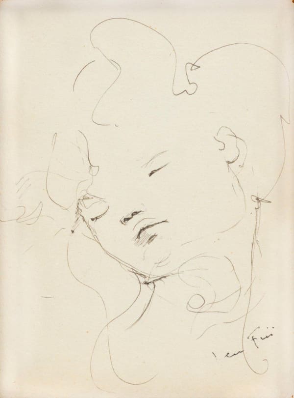 Leonor Fini, Small Face III, Ink on paper, 11 x 8.5 cm, available for sale, on view at Nagas in New York