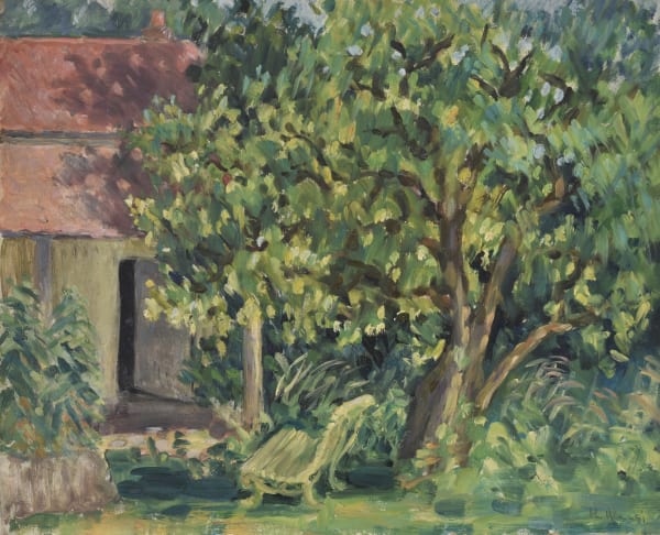 Artwork in oil painting by the French post-impresionnist artist Marie Lucie Nessi Valtat, daughter in law of Louis Valtat. Sunny landscape of the South of France