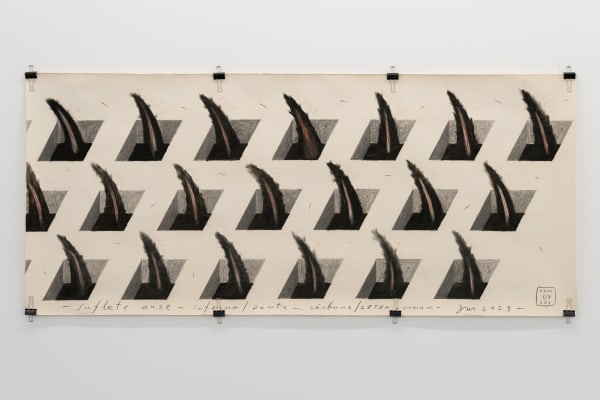 Marian Zidaru Burnt Souls, 2023 Carbon on paper 107 x 242 cm. 42 1/8 x 95 1/4 in.