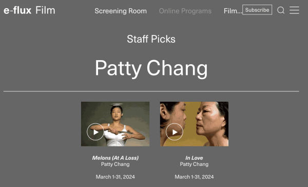Patty Chang’s Works Screen Online on e-flux