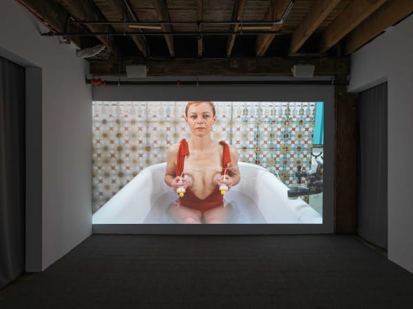 Installation view, Patty Chang's Milk Debt, Pioneer Works, London. Courtesy of BANK