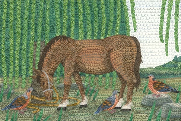 Howard Fonda, Untitled (collared dove, horse, and willow)