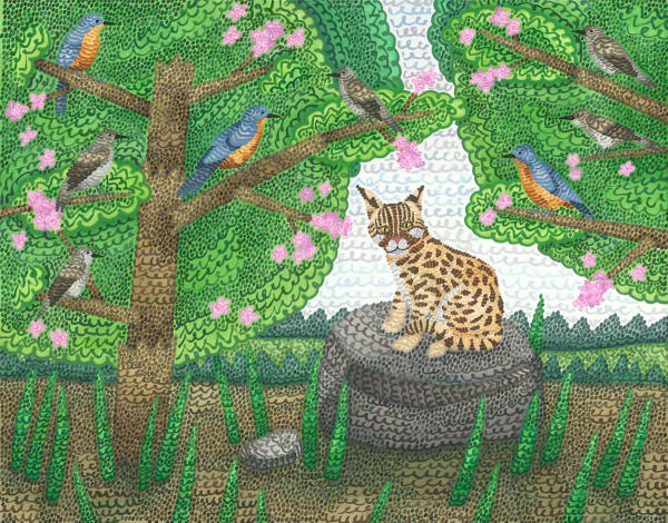Howard Fonda, Untitled (leopard cat, silver bird, asian brown flycatcher)