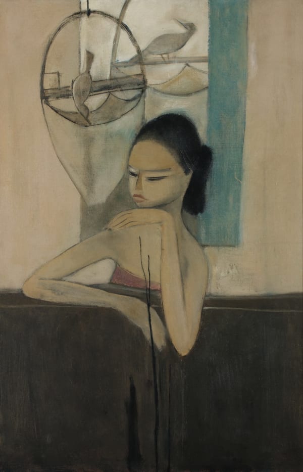 钟泗滨 Cheong Soo Pieng, 仕女与鸟