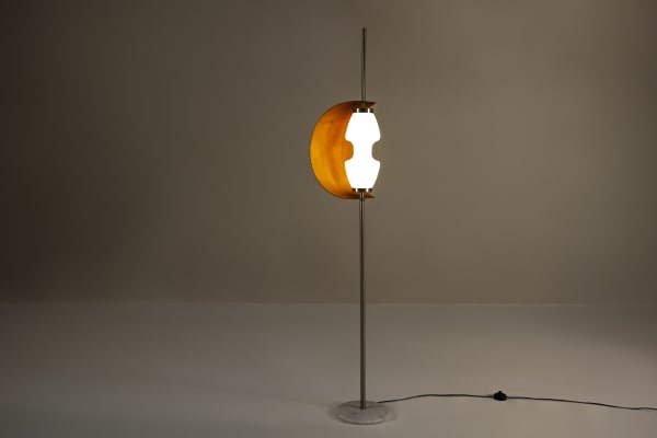 Floor Lamp in Marble, Teak and Glass in the Style of GoLredo Reggiani