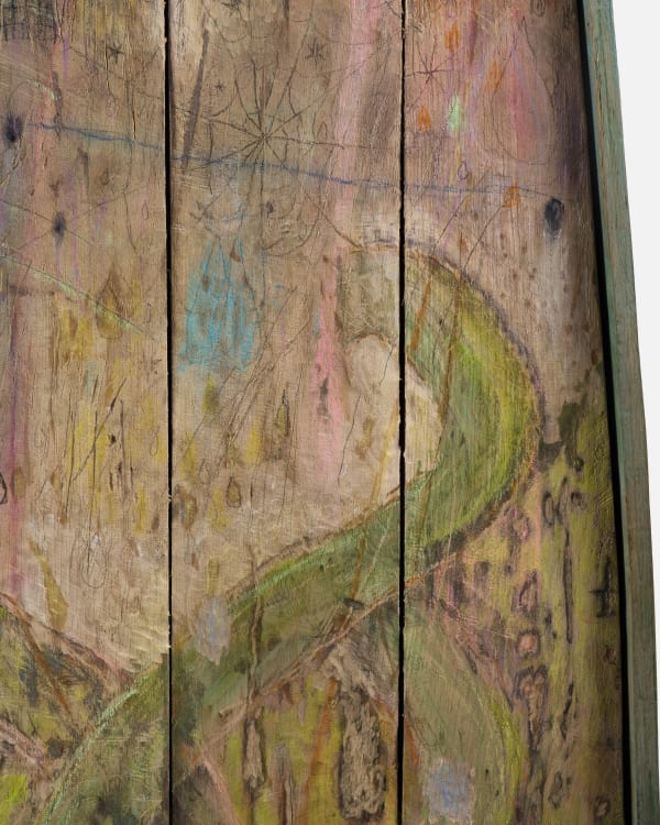 Vladimir Chernyshev The Rooted Rainbow 4 2024 Wood Watercolor Gouache Pastel Pencil 93 X 76 Cm Close Up