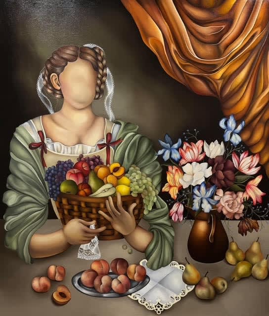 Celine Ali, Woman holding a basket of fruit, 2024