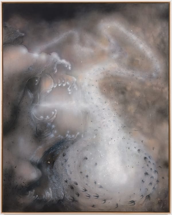 Yulia PIINKUSEVICH Breath of Life (Air).2023.Acrylic, ink, ash, charcoal, glitter, and dry pigment on linen 82 x 65 in. / 208.3 x 165.1 cm