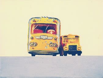 Jeremy Dickinson, ''Schoolbuses', 2000, Oil and acrylic on canvas, 18 x 24 cm