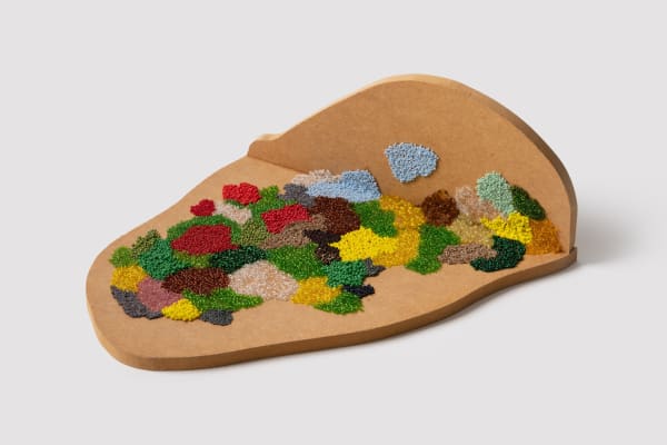 Charlotte Brüel, Haiku Object Untitled (2012-2015) Glass pearls, seeds, mdf plate, 13 x 30 x 30 cm Photo: David Stjernholm