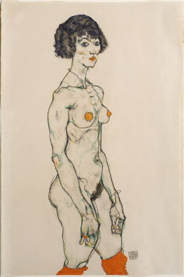 Standing Nude in Orange Stockings