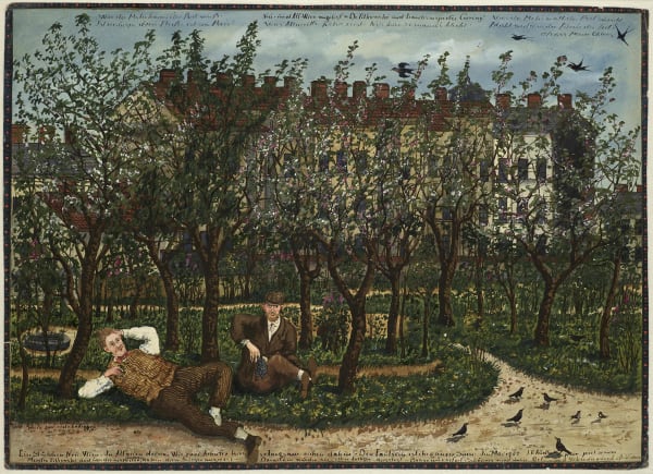 Two Men resting in Park, Tempera, watercolour and ink on paper, 25.3 x 35.2 cm, 1908