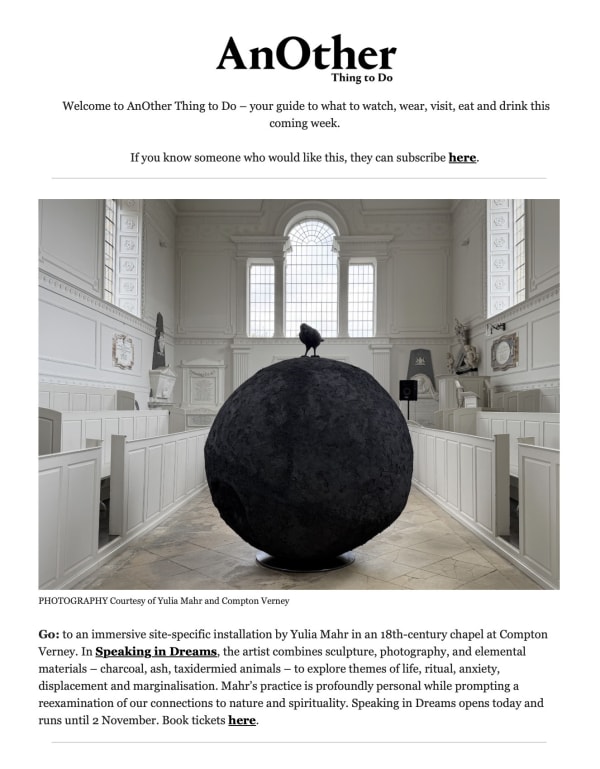 AnOther Thing to Do, your guide to what to watch, wear, visit, eat and drink this coming week.