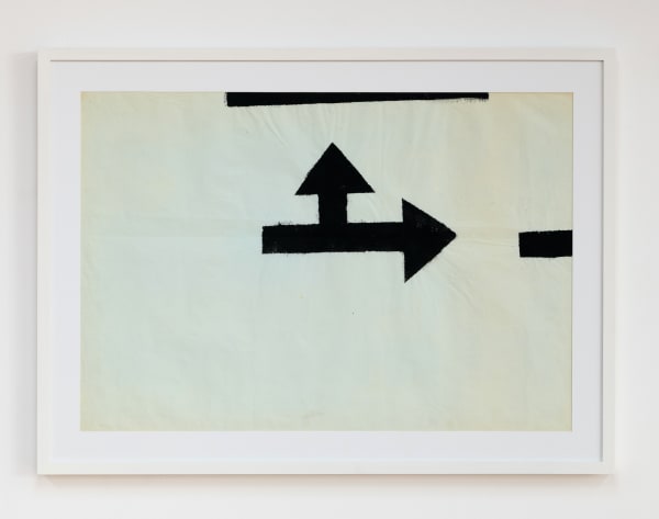 Jannis Kounellis Untitled (carte azzurre, segnali), 1961 painting on light blue tissue paper 70 x 100 cm with frame 85,5 x 115,5 x 4,5 cm