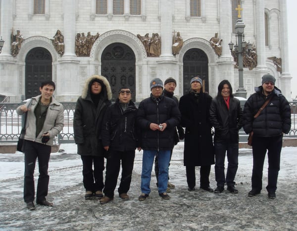 Xue Song with Zhong Biao, Wei Guangqing, Zhang Xiaogang, Tang Zhigang, Mao Xuhui, Feng Zhengjie and Wang Yigang in Russia in 2007