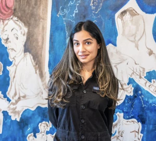 Aiza Ahmed at her studio at Silver Art in 4 World Trade Center, New York. Photo: by Leo Ng, courtesy of Sargent's Daughters, New York.