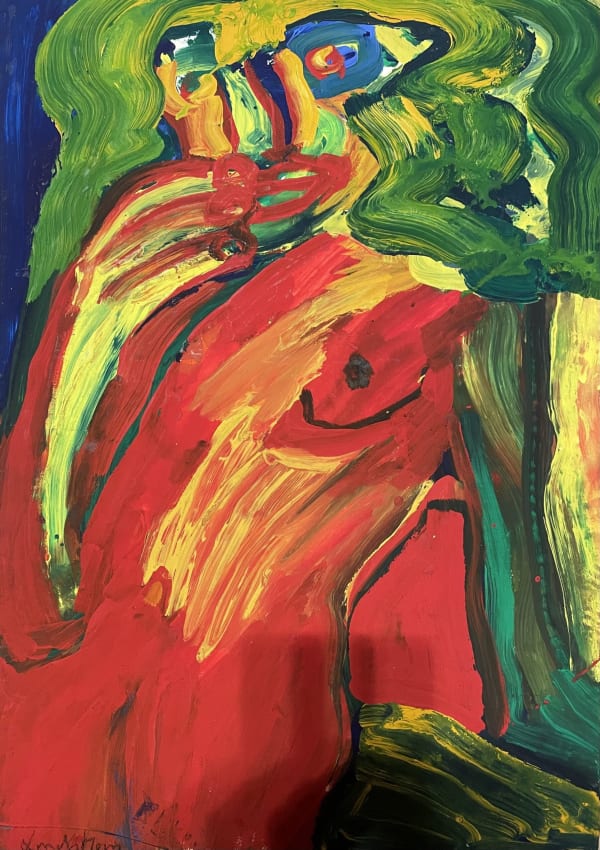 BENGT LINDSTRÖM, Femme aux cheuveux verts Huile sur papier marouflé sur toile , 1985