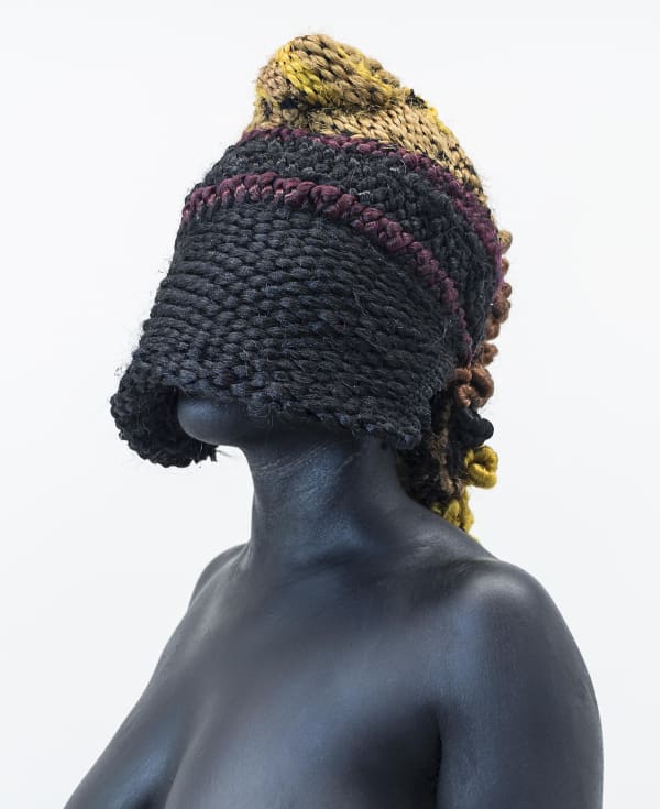 Weave Idolatry II, 2015 Hand woven synthetic hair weave, black body paint and salvaged antique gold frame