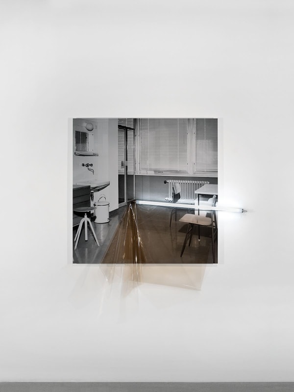 Untitled (Archive ST3: Military Hospital), 2017 Inkjet print on archival paper mounted on aluminum composite panel, colour correction filter, fluorescent light tube, electrical fittings / archival photograph