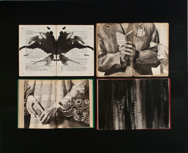 Box 72, 2014 Signed, titled and dated on verso Work on Paper, ink on aged books, mounted on birch wood