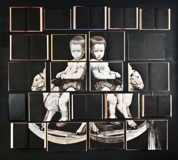 Esercizi di Memoria, 2014 Signed, titled and dated on verso Work on Paper, ink on aged books, mounted on birch wood