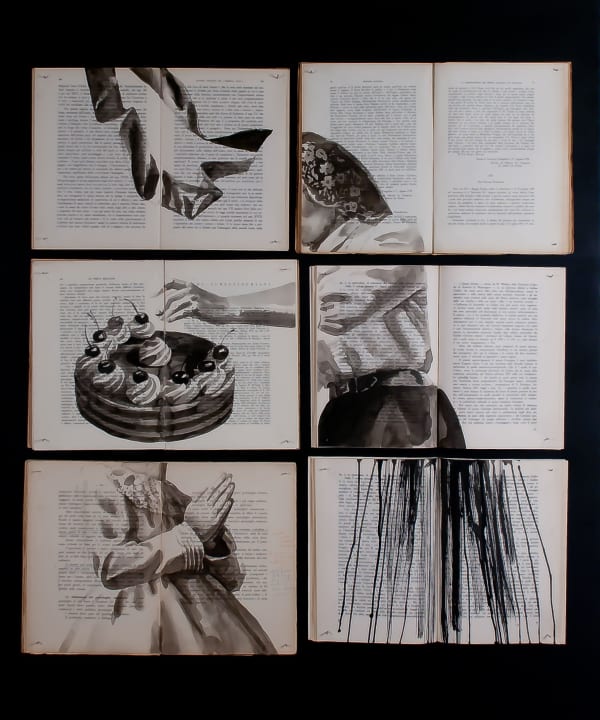 Box 73, 2014 Signed, titled and dated on verso Work on Paper, ink on aged books, mounted on birch wood