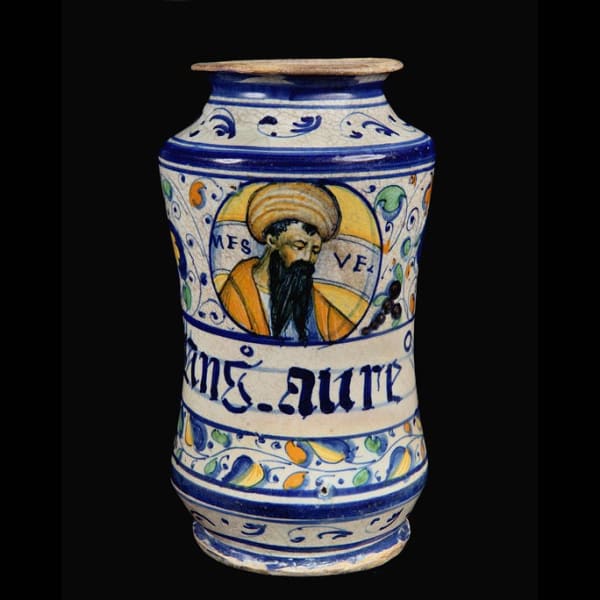 MAIOLICA ALBARELLO WITH THE PORTRAIT OF MASAWAIYH (MESUE)