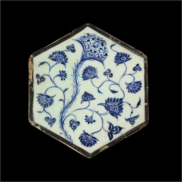 FRITWARE TILE WITH LOTUSES AND COMPOSITE FLOWERS