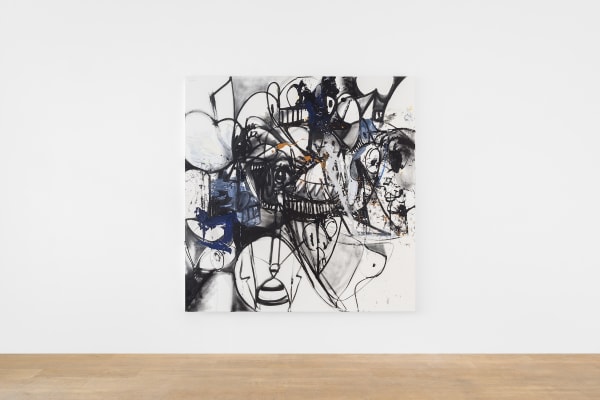George Condo, “Black Channel,” 2016-2017; Oil, pigment stick and silver metallic paint on canvas; 84 x 82 in. 213.4 x 208.3 cm, Signed and dated; Courtesy of Laffanour | Galerie Downtown.
