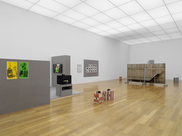 Installation view On the Street, 11 April – 31 August 2025, Kunstmuseum Liechtenstein, Vaduz Centre, on the wall: Tomislav Gotovac, Begging (Can you spare me a dime? Thank you! The begging artist), 1980 Courtesy Gregor Podnar Vienna Photo: Stefan Altenburger Photography Zurich © Kunstmuseum Liechtenstein, Vaduz