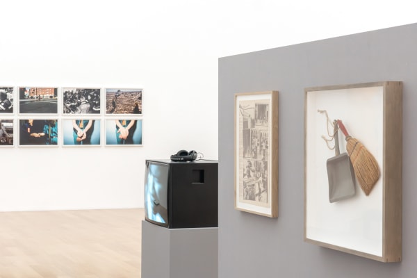 Installation view On the Street, 11 April – 31 August 2025, Kunstmuseum Liechtenstein, Vaduz Right image half: Tomislav Gotovac, Cleaning of Public Space, 1981 Courtesy Gregor Podnar Vienna Photo: Sandra Maier © Kunstmuseum Liechtenstein, Vaduz