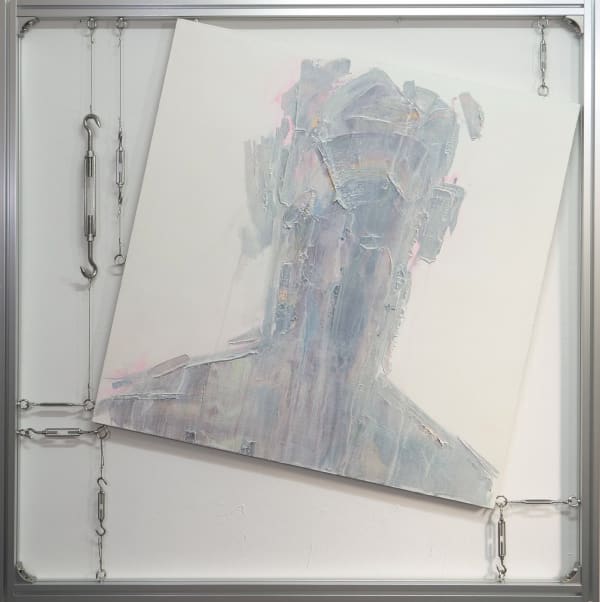 CONNECT (CB.001.2024.7) acrylic on panel with wire, turnbuckle, aluminium profile 133 x 133cm 2024