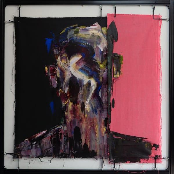 CONNECT (CB.002.2024.13) acrylic on canvas with zip tie, aluminium profile 140 x 140cm 2024