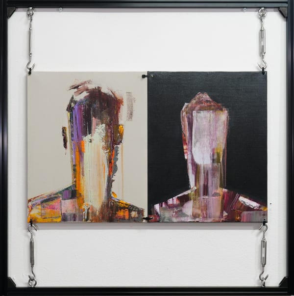 CONNECT (CB.002.2024.9) acrylic on canvas with zip tie, turnbuckle, aluminium profile 73 x 73cm 2024