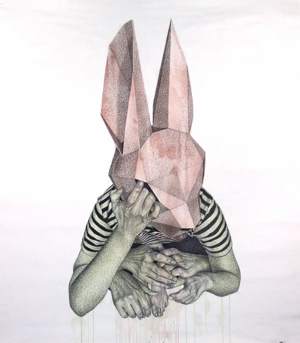 Rabbit! Rabbit! Where are you going to go-L acrylic, pen on paper 150 x 130cm 2021