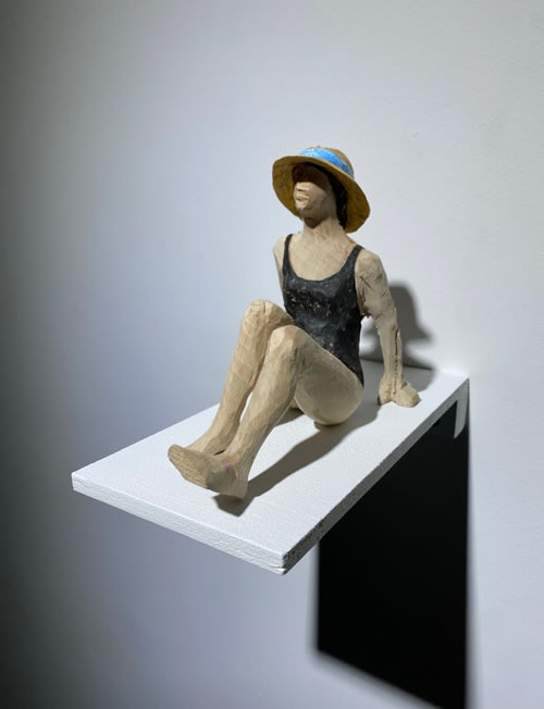 Straw hat colored on wood 14cm (h) 2020