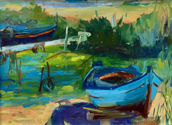 blue, boats, sicily, landscape, pleinair