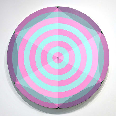 Shawn Powell, Parasol (violet/pink) 2022, acrylic on shaped canvas, 40 x 40 inches.