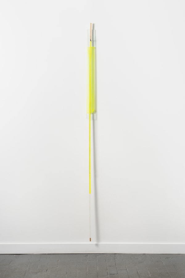 Russell Maltz, Yellow Riser, 2018, acrylic and enamel on glass and wood, 96 x 3.25 x 4 inches.