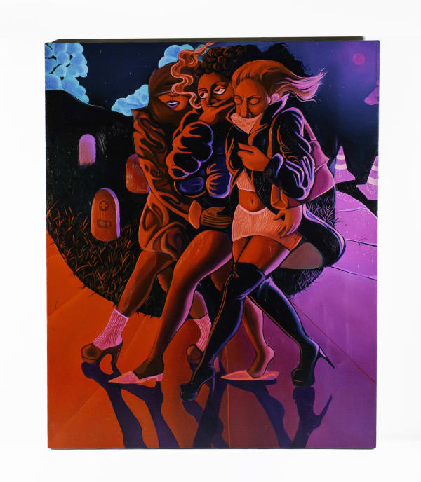 Emily Olszewski, “We Know All the Shortcuts,” 2024, oil on linen, 42″ x 32″