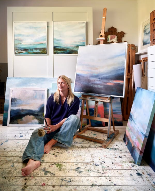 Miranda Carter, environmental artist photographed in her studio. Photography courtesy of the artist, 2025.