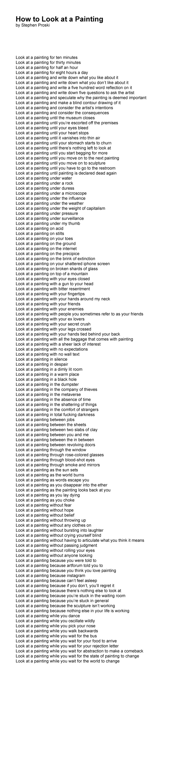 Stephen Proski How To Look at Painting, 2023 Digital print on museum board 40h x 8w in