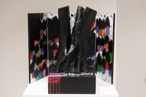 Salman Al Malek Trees Die Standing Tall , 2025 Mixed media on wood 70 x 30 x 20 cm