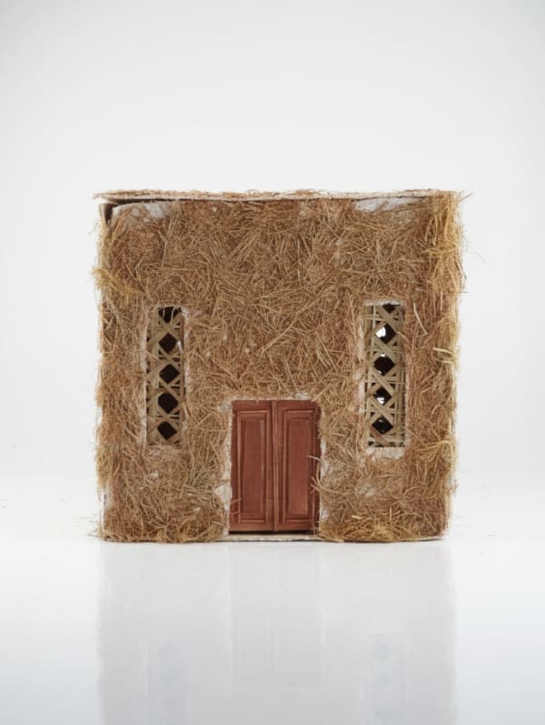 Ameena Alboinin House, 2025 Date palm tree leaves, strings, wooden frame 106 x 83 cm