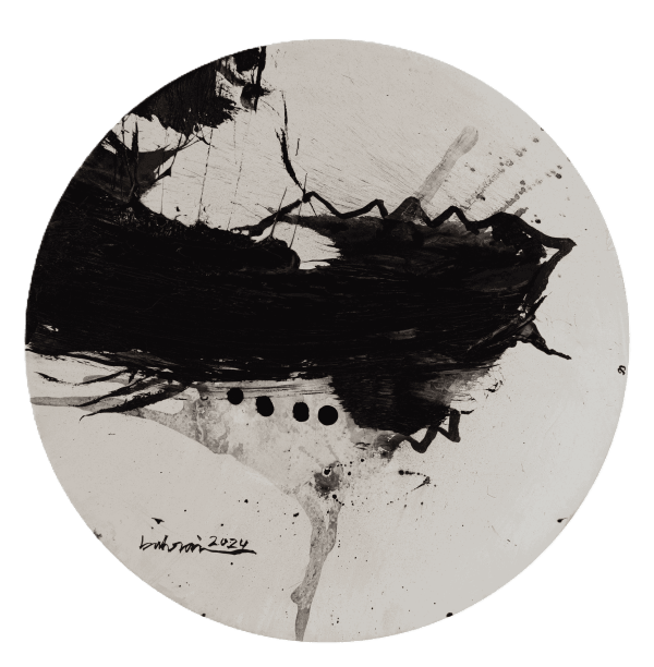 Ahmed Albahrani Abstract 1, 2024 Acrylic on wood D: 40 cm